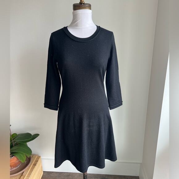 NICOLE MILLER 3/4 SLEEVE BLACK MARINO SWEATER DRESS SIZE SMALL - Picture 1 of 6